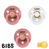 BIBS Colour Schnuller mit Namen, Gr. 1, 2 Dusty Pink, 1 White, Rund Latex, (3er Pack)